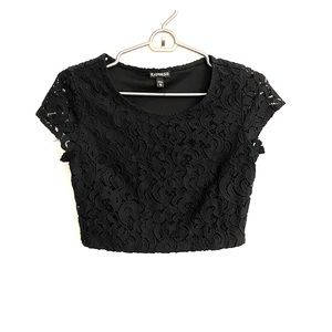 NWOT Express black lace crop top with side zipper